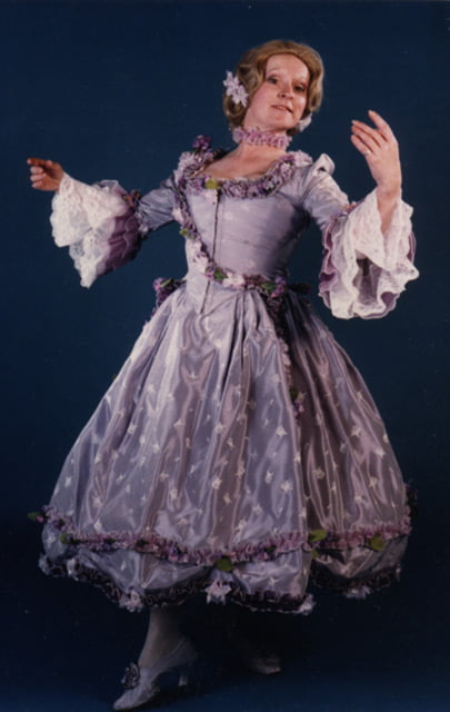 Silk damask dress decorated with artificial flowers
