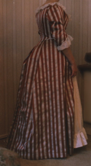 Striped dress made from furnishing fabric