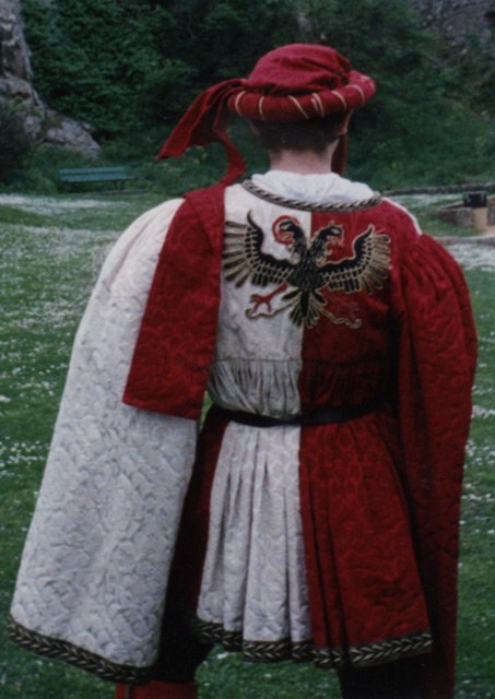Houppelande with embroidered crest - mid 15th Century